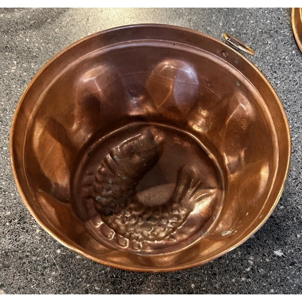 Antique 19th Century  Copper Fish Molds set of 2‎ wall hanger jello mold